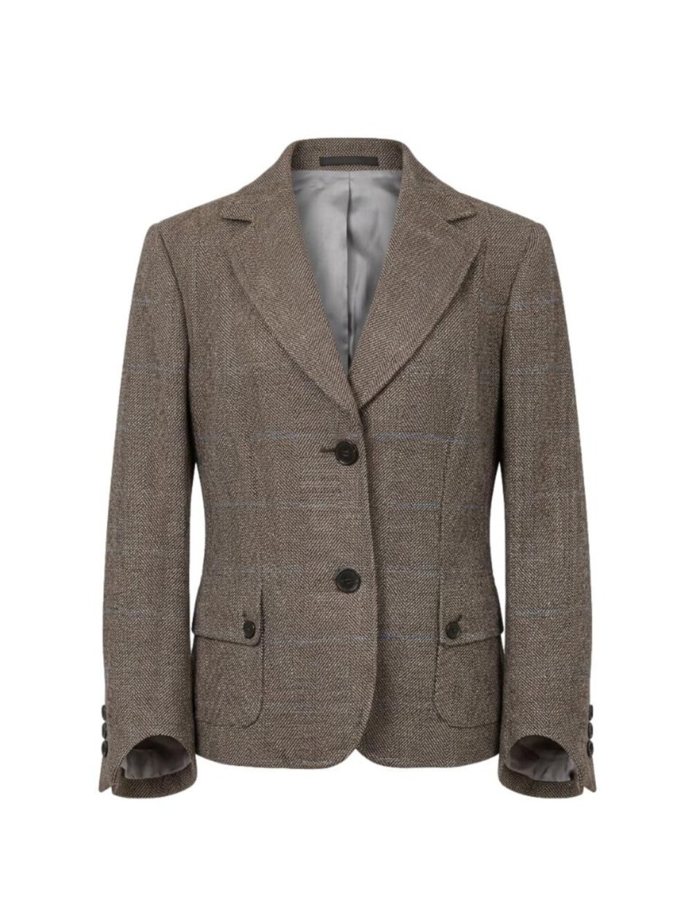 Ann Taylor Office Work Virgin Wool Herringbone Plaid Classic Blazer Brown